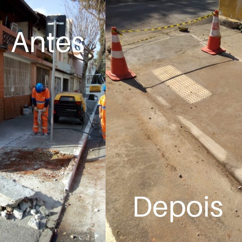 Antes e depois do serviço de acessibilidade na rua Lino Coutinho